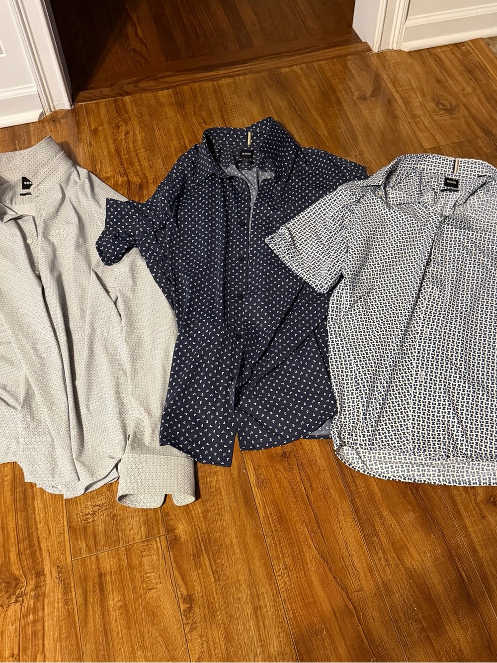 3 Boss Men's Navy and Light Gray Patterned Short-Sleeve & Long-Sleeve Shirts